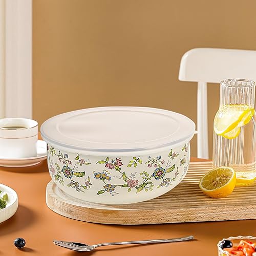 Miniatura 4 de BESTonZON Cuencos esmaltados con tapas, 5 cuencos de sopa vintage, cuenco de esmalte retro para ensalada de frutas, pasta, cena, cocina, 5 tamaños