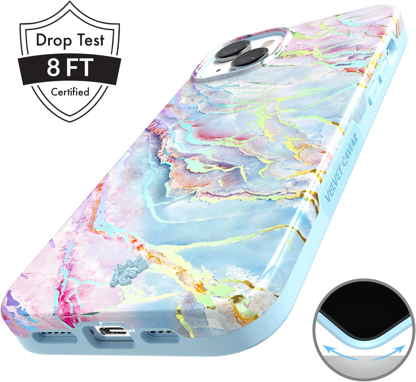VELVET CAVIAR for iPhone 15 Case Marble - Cute Protective Cover for Women - Compatible with MagSafe - 10ft Drop Tested - Holographic, Blue, Pink - Image 5