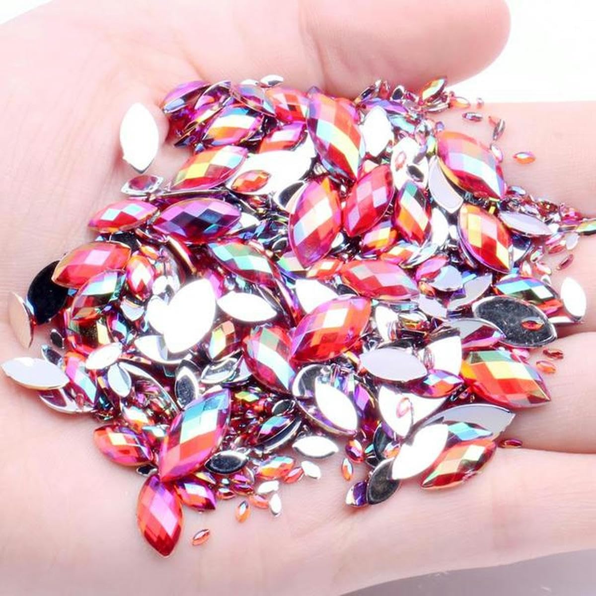 Marquise Earth Facets Lot de 100 strass à dos plat en acrylique Plusieurs tailles et couleurs AB Perles à coller pour décoration d'ongles - 03 Vert clair AB-4 x 8 mm 100 pièces 11 Rouge AB 5 x 10 mm