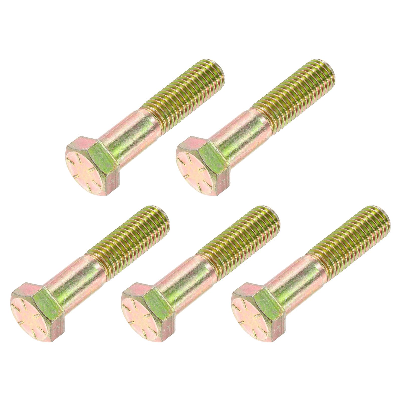 METALLIXITY Hex Bolts (9/16-12 x 2-1/2") 5Pcs, 8 Grade Carbon Steel Zinc Plated, UNC Coarse Thread, External Hex Drive