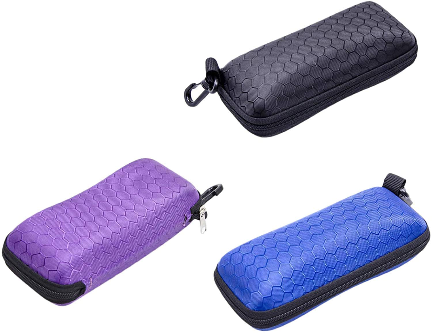 SUNTRADE Zipper Rectangle Grid Sunglasses Case,Hard Eyewear Box Protector,Set of 3