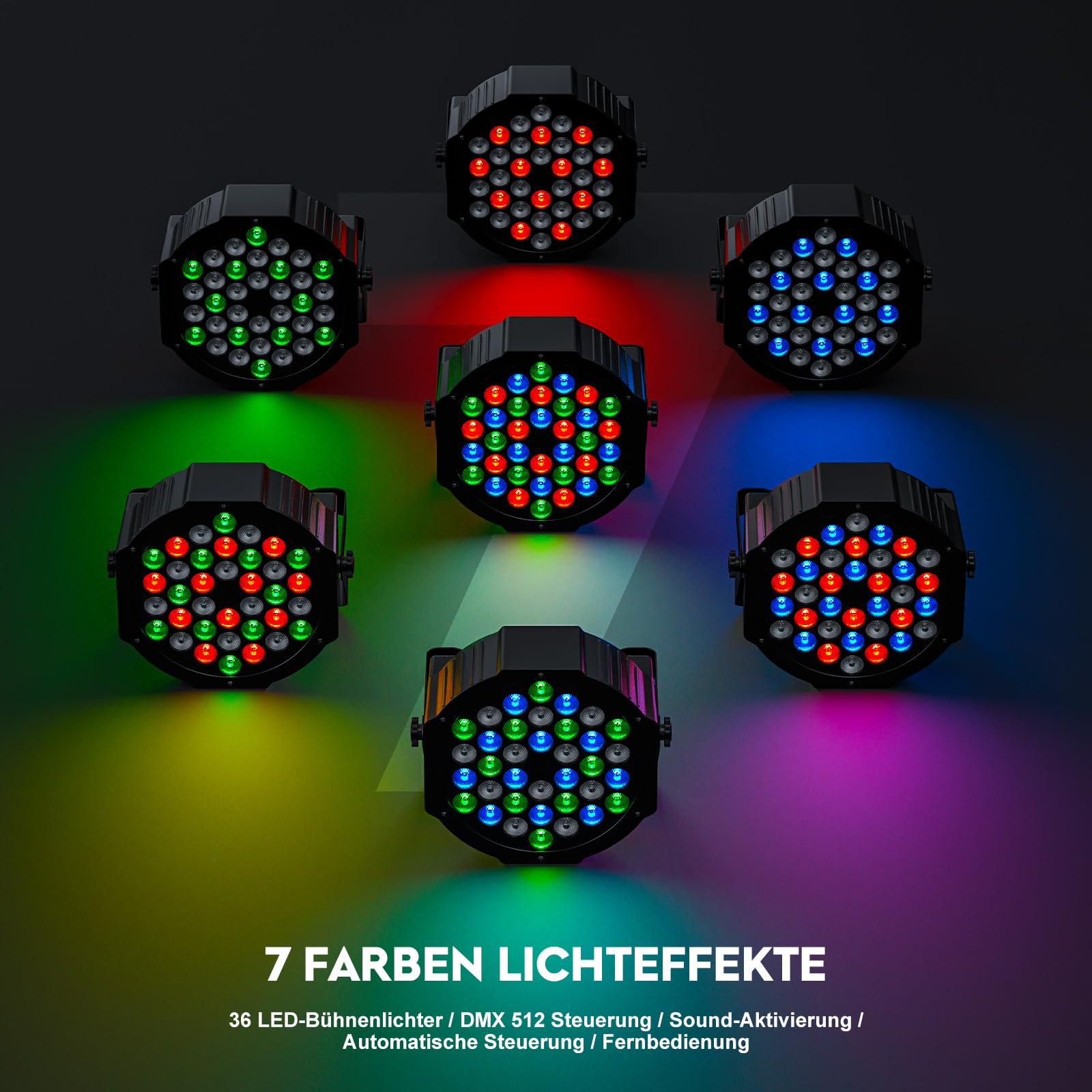 8PCS 36 LED Parlicht, RGB Par Strahler Led Par Scheinwerfer Discolicht mit Fernbedienung, Partylicht mit Klangaktivierter Steuerung, für Bar Hochzeiten Geburtstagsfeiern Halloween Weihnachten