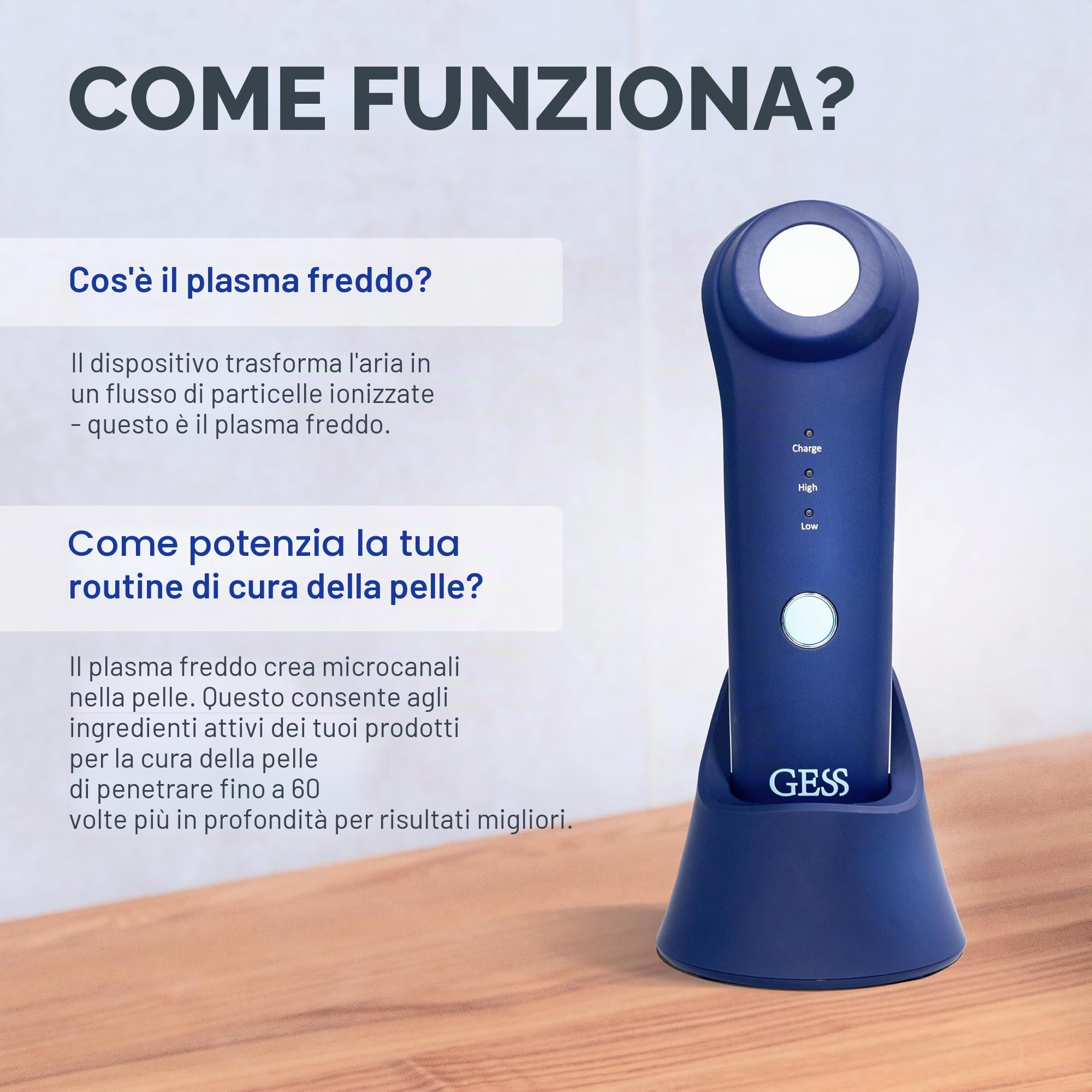 GESS Plasma Energy - Massaggiatore al plasma a freddo con piastra in ceramica, per la cura della pelle del viso, ad alta frequenza per acne, per pelli sensibili