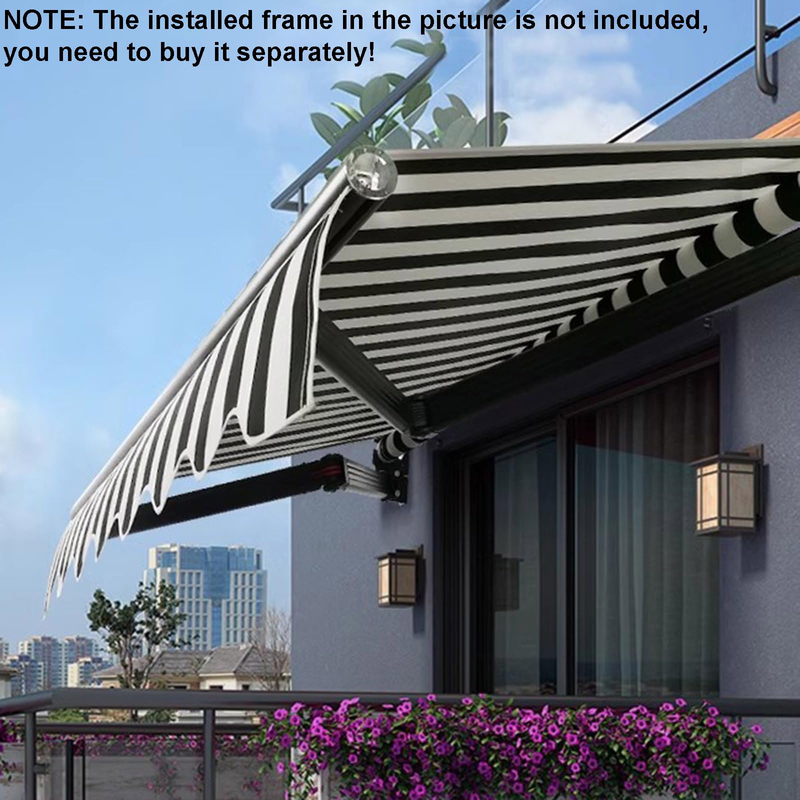 Tessuto Di Ricambio Per Mantovana Tenda Da Sole - Grigio Giallo, 4m, Resistente UV E Acqua - Foto 2