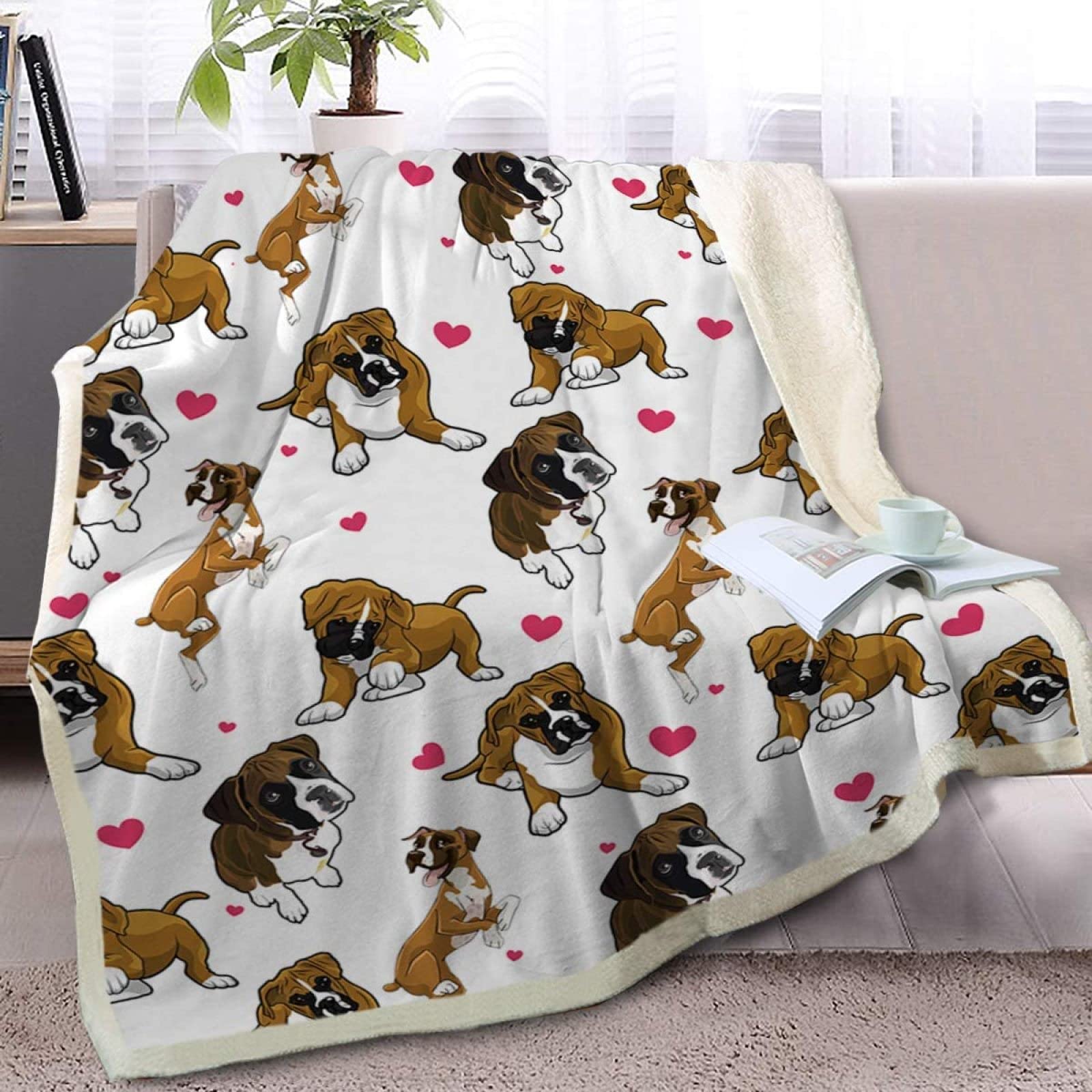 Couverture Polaire 150x150 cm Chien de Compagnie, 3D l'amour Chaude Plaid Polaire, Douce Plaid Canape, Sherpa Couvertures, Couvre Lit, Jeté de Canapé