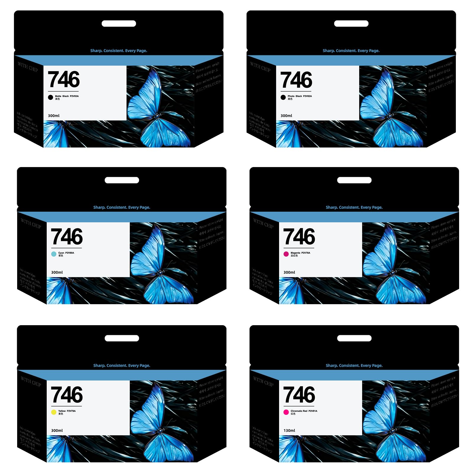 Huokrfee 746 High Yield Remanufactured P2V83A P2V82A P2V81A P2V80A P2V79A P2V78A 300-ml Ink Cartridge Replacement for HP DesignJet Z6 & Z9+ Large