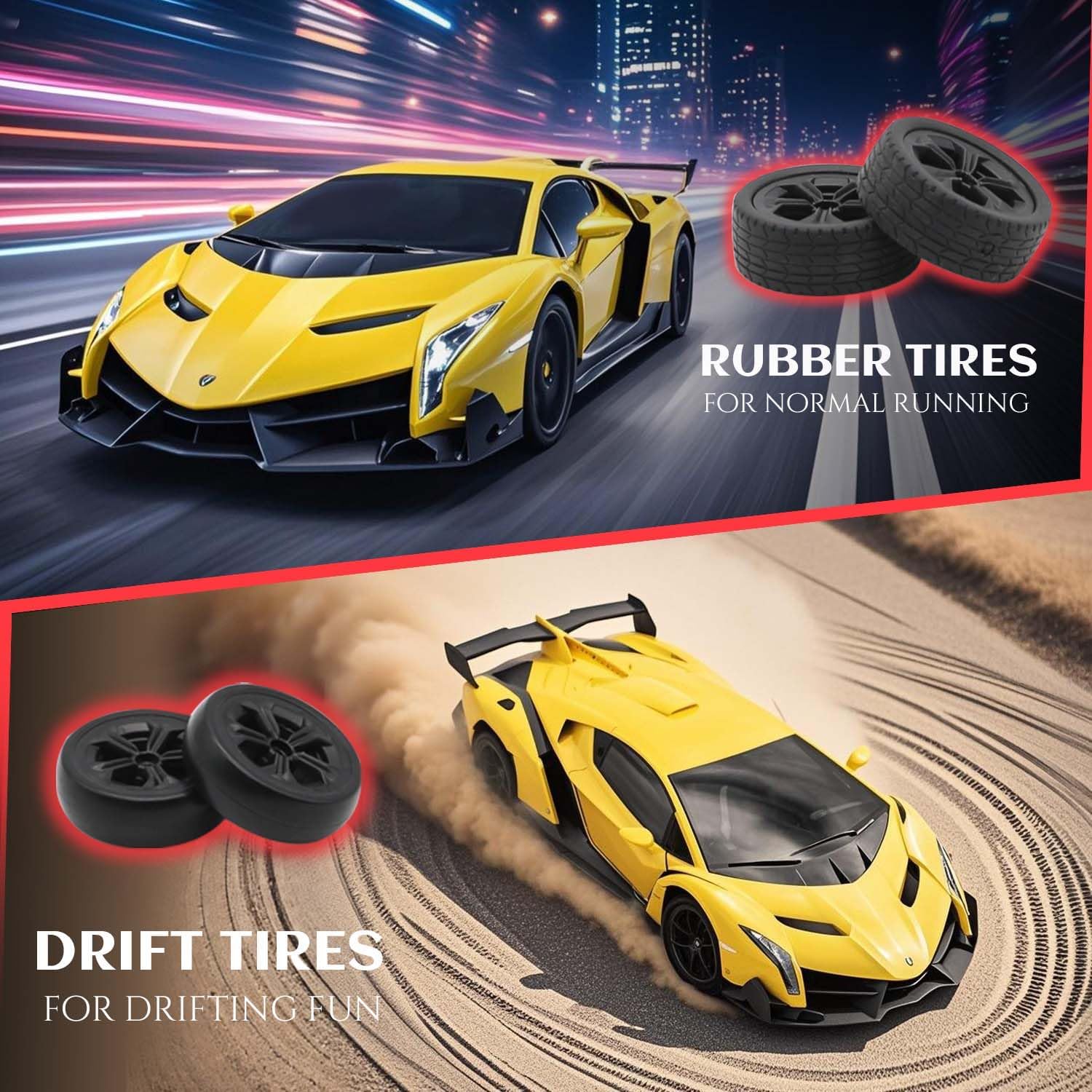 QUN XING Remote Control Car 1:24 Officially Licensed Lambo veneno RC Drift Car with LED Lights 2.4GHz 4WD 15KM/H Fast Speed Control Rechargeable Battery 800mah Birthday for Kids Boys 8-12,Yellow