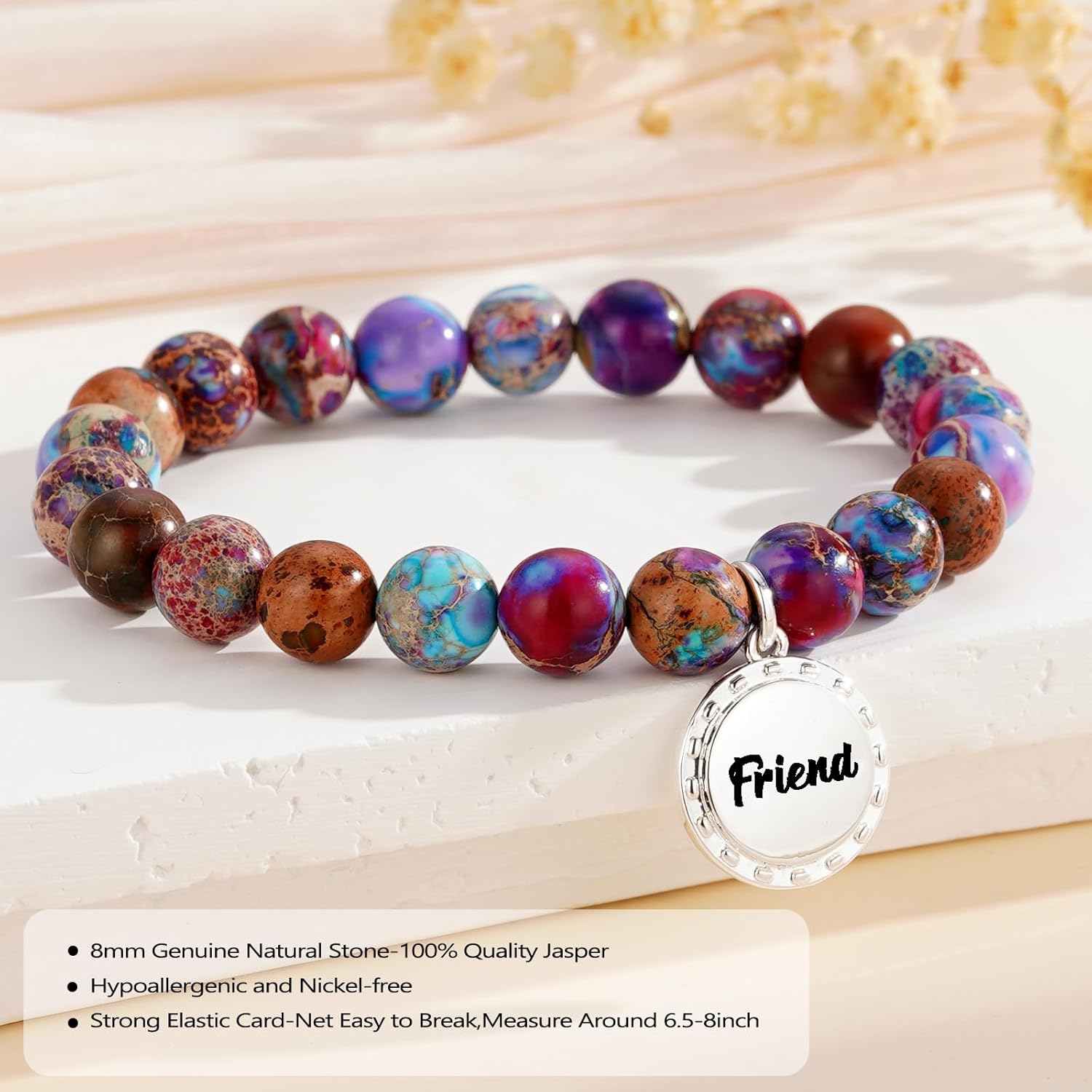 Easter Basket Stuffers - Gifts for Women Natural Colorful Imperial Jasper Stone Bead Bracelet Teacher Appreciation Gifts Birthday Gifts for Sister/Daughter/Niece/ Grandma/Mom/ Wife /Nana /Aunt/Nana with Gift Message Card - Image 4