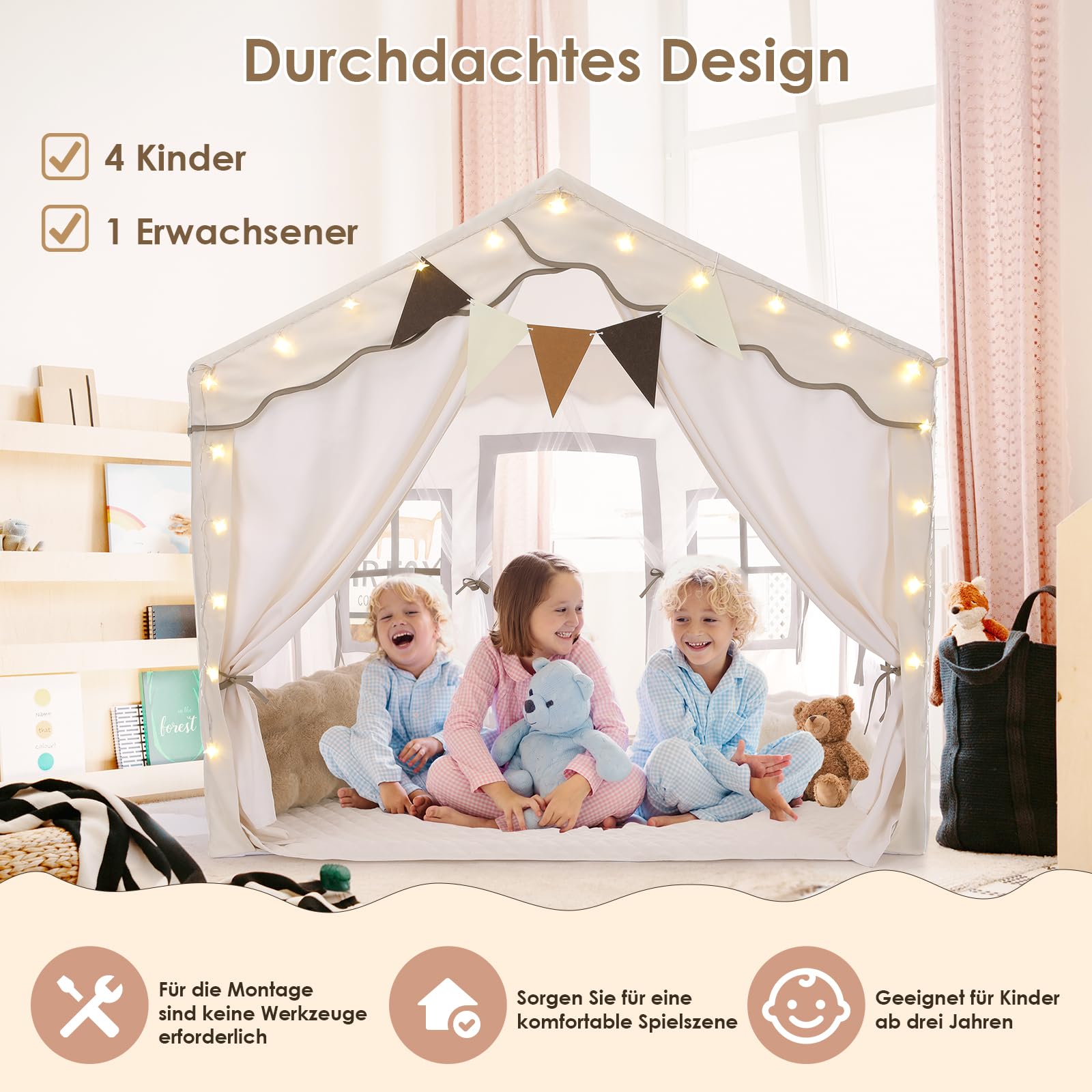 Tente Enfant Interieur Tente De Jeu Pop-up Enfant Avec Lumières étoiles - Tipi Princesse Château 105x105x135cm - Intérieur Extérieur Tente Intérieur Extérieur Enfants