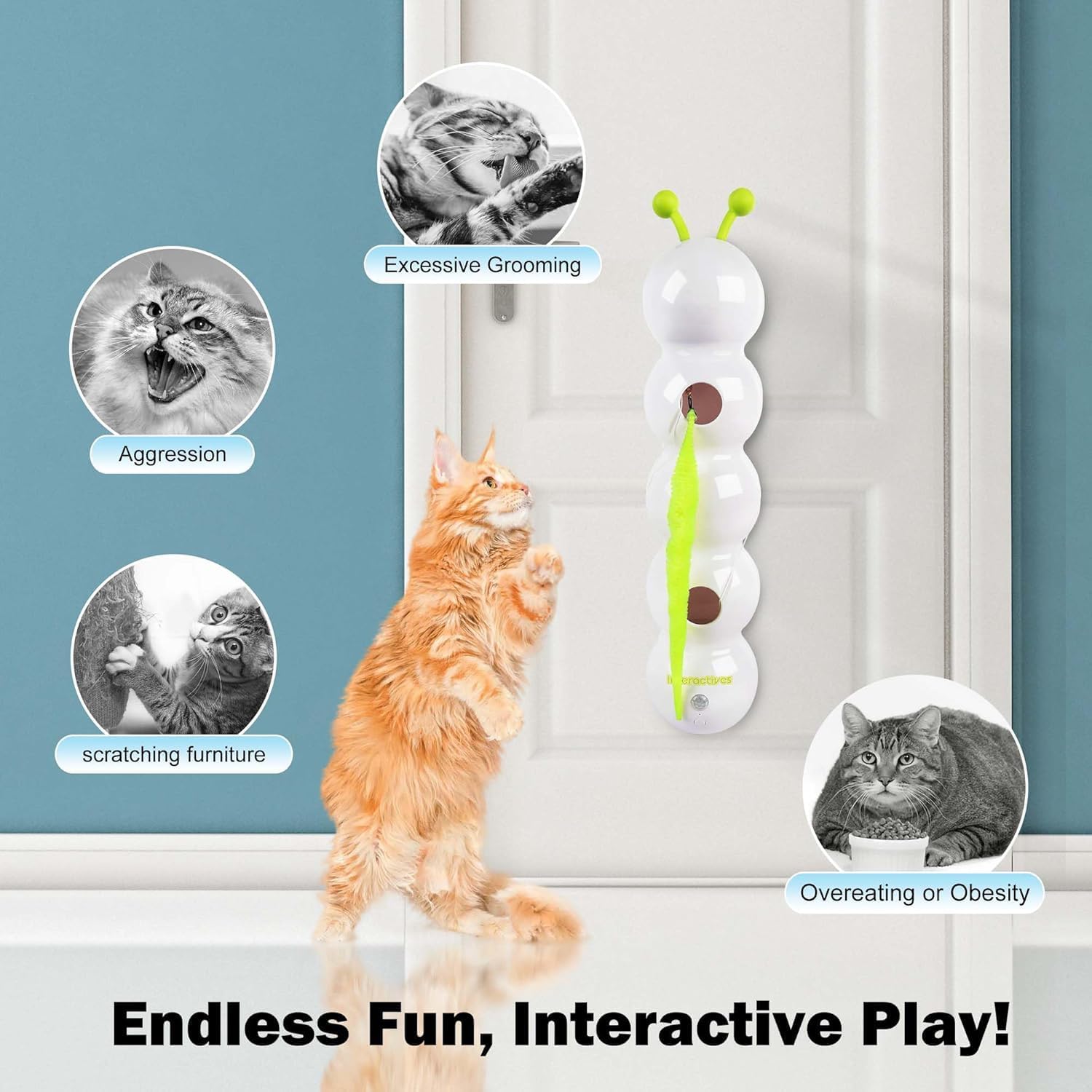 PlayPawz Automatic Caterpillar Smart Cat Toy - Rechargeable Kitten Toys Moving Cat Toy - Smart Sensor Caterpillar Cat Toy - Interactive Cat Toys for Indoor Cats - Suction Cup Toy for Cat Enrichment - Image 2