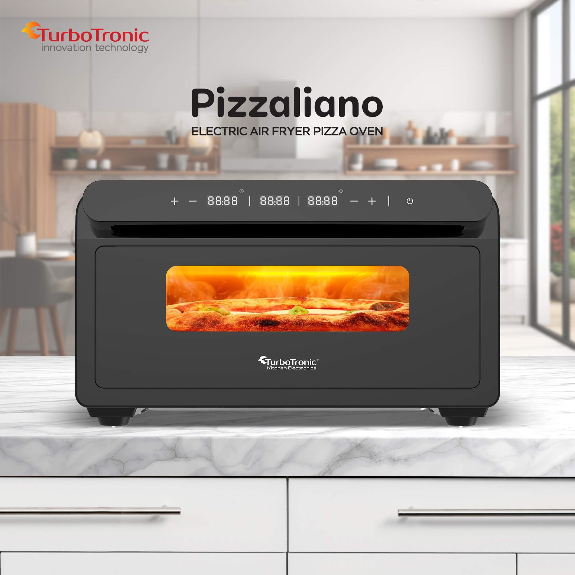 Turbotronic Four à pizza électrique jusqu'à 430 °C pour 31 cm (12") Pizza New York avec pierre à pizza – Utilisation intérieur/extérieur – 2000 W – Idéal pour maison, jardin, table ou cuisine mobile