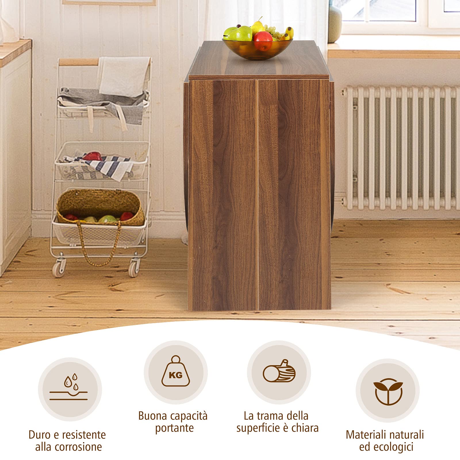 RELAX4LIFE 3 in 1 Tavolo da Pranzo Pieghevole/Scrivania/Consolle Ingresso in Legno, per Soggiorno, Sala da Pranzo e Ufficio, Multiuso per Lavoro, Studio e Ingresso, 163 x 80 x 75 cm (Marrone)