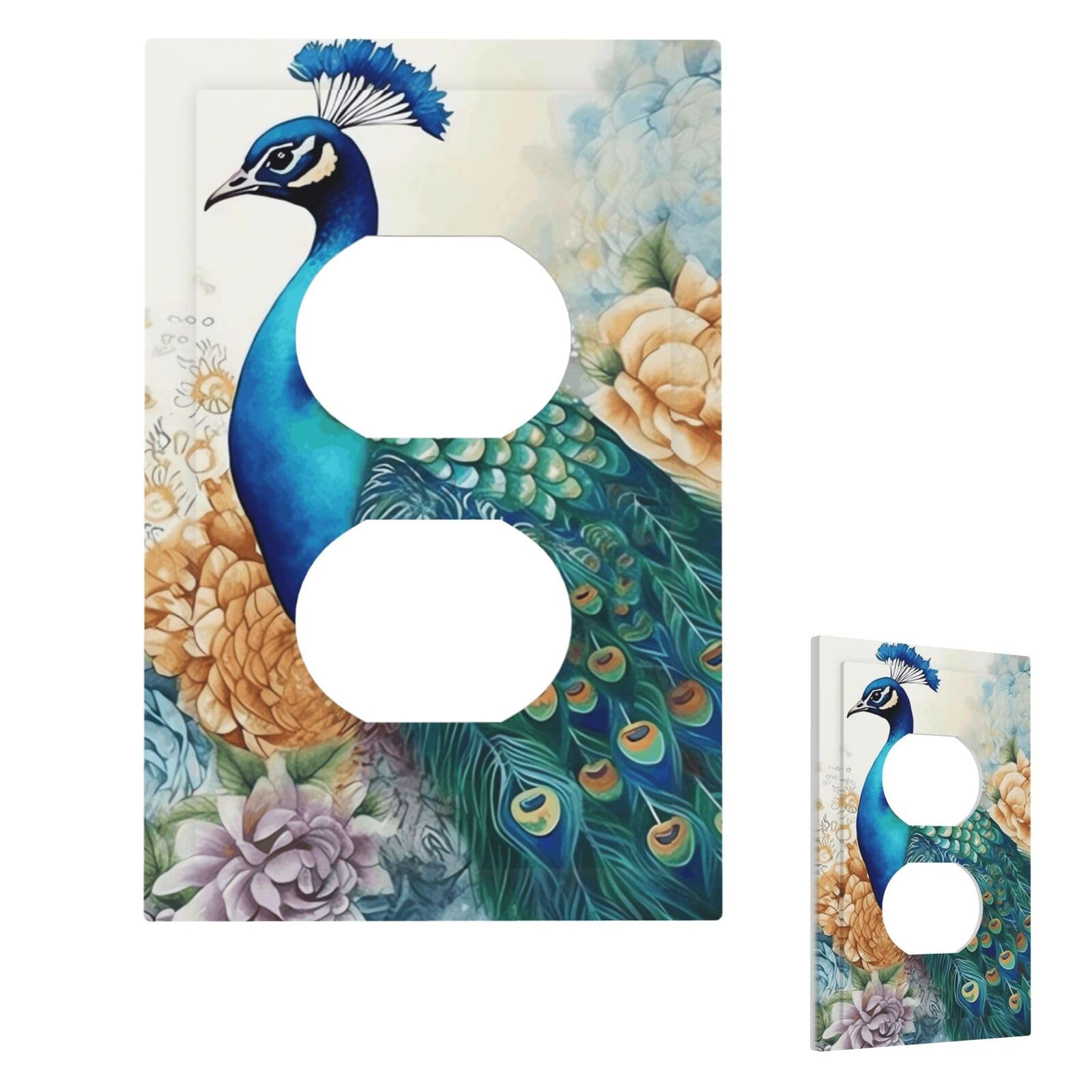 Aceprints Duplex Beautiful Peacock And Floral Wall Plate Cover Modern Decorative Light Switch Cover Unbreakable Receptacle Outlet Covers For Living Room Bedroom Decor