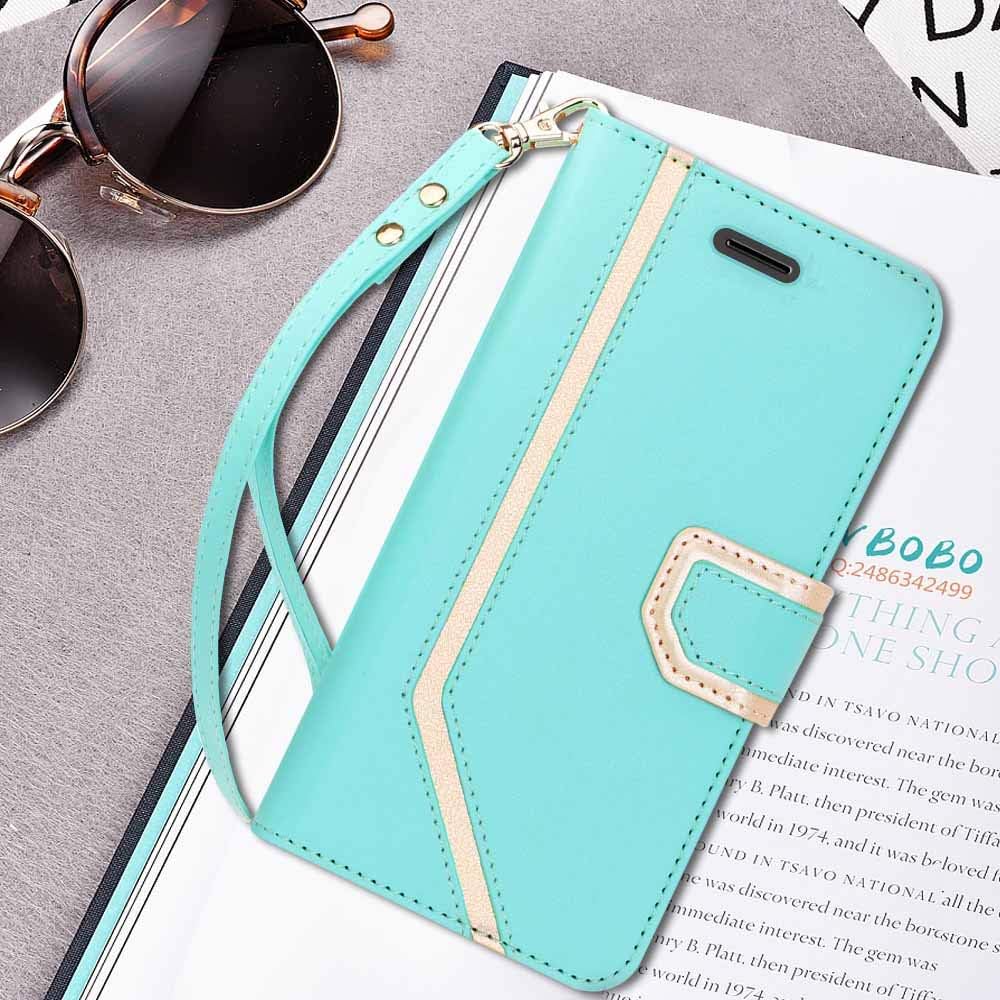 Toplive iPhone Xs Max (6.5") 2018 Case, Premium PU Leather 2018 Wallet Case with [Makeup Mirror] and Hand Strap for iPhone Xs Max (6.5") 2018, Mint Green