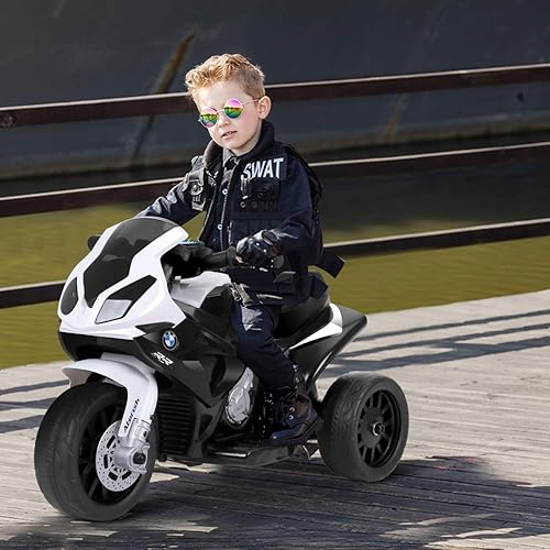 Miniatura 2 de HONEY JOY Motocicleta para niños, motocicleta con licencia BMW de 6 V con batería con faros LED, música, pedal, suspensión de resorte, motocicleta