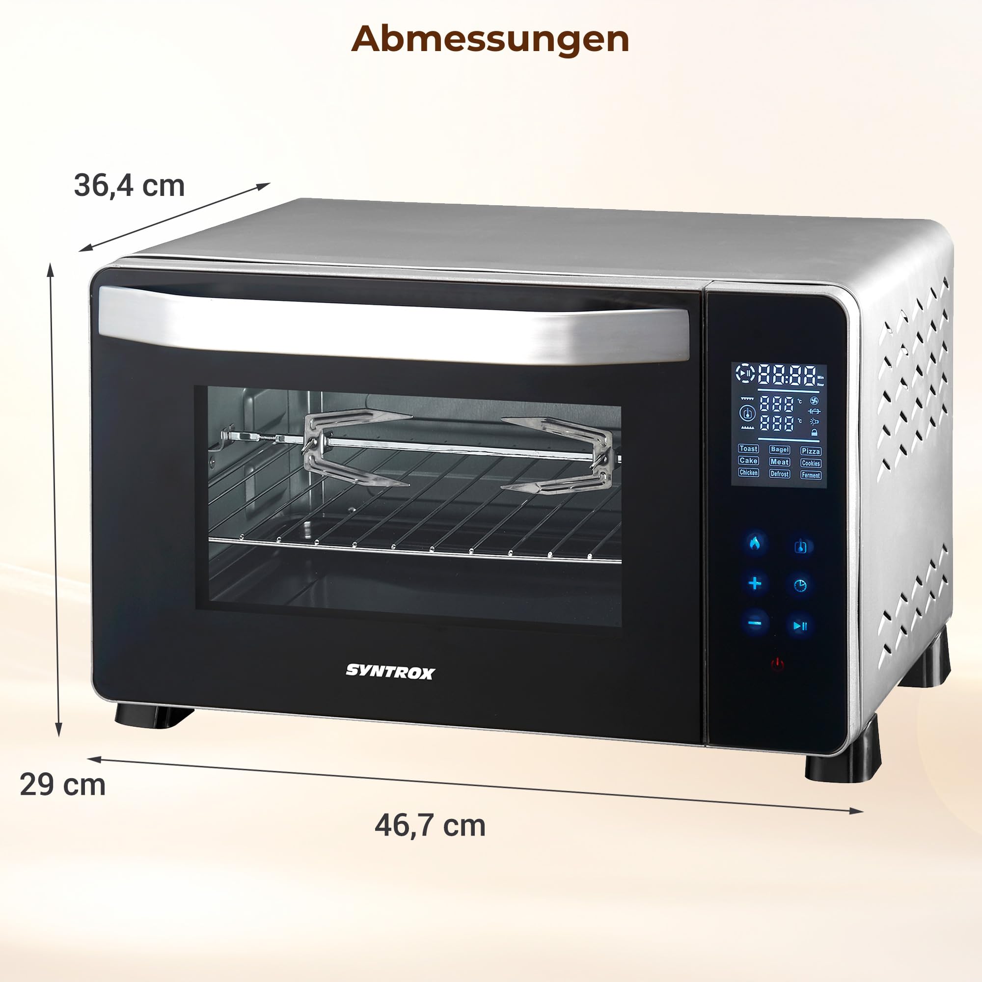 Syntrox Germany 25 l Touch Mini Backofen Saltillo | Miniofen | Pizzaofen | Pizzabackofen, 25 Liter, Edelstahl, 1500W, inklusive Zubehör, für kleine Küchen