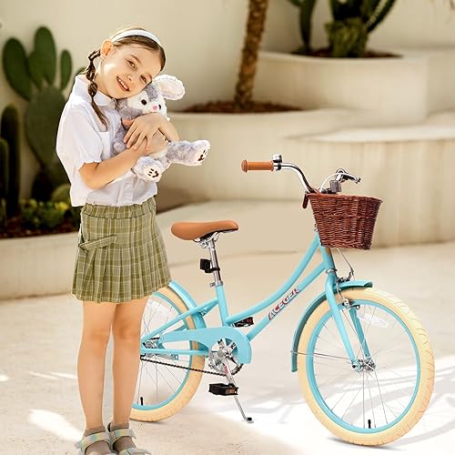 Miniatura 4 de ACEGER Bicicleta para niñas con canasta, bicicleta para niños de 3 a 13 años, incluye freno de posavasos y freno de pinza, 14, 16, 18 pulgadas, con