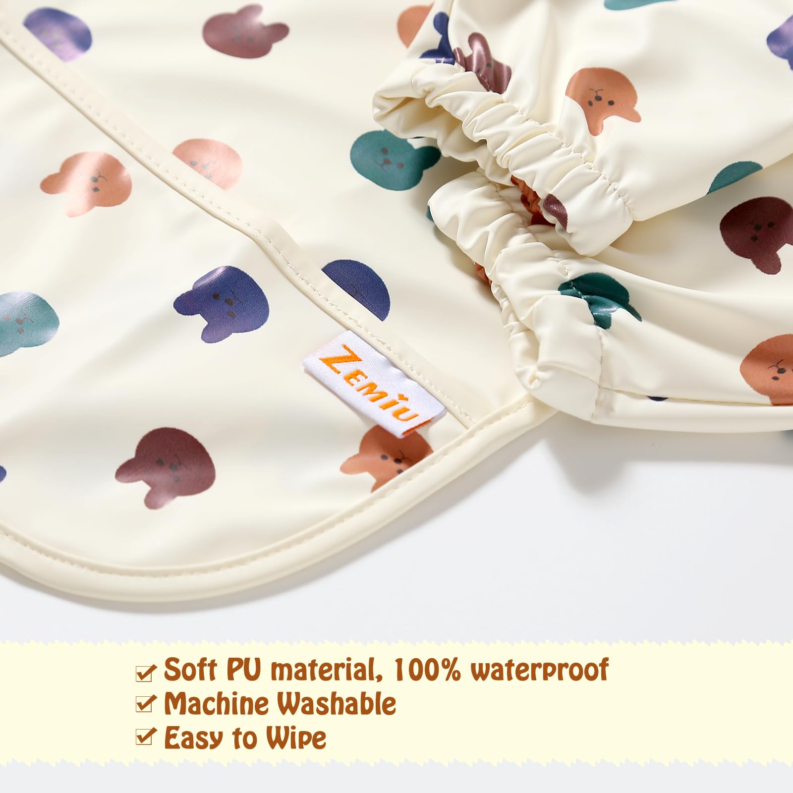 Zemiu Bavaglino per lo Svezzamento/Bavaglino per Bambini, 100% Impermeabile e in Morbido Materiale PU, Lavabile in Lavatrice, Tuta a Maniche Lunghe - Adatto per Bambini da 6 a 30 Mesi