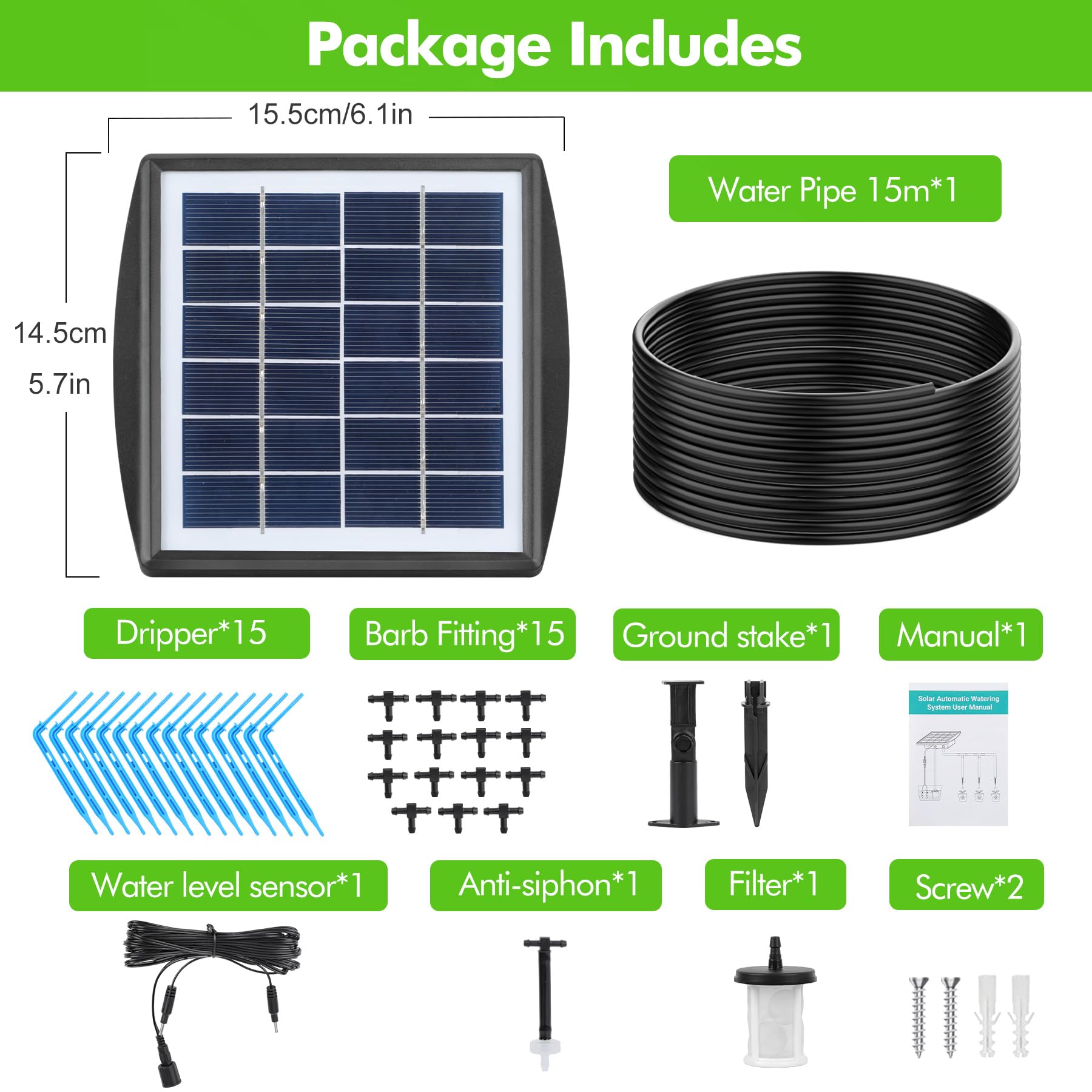 Forever Speed Solar Bewässerungssystem Automatisches Set mit Wassersensor, Selbstbewässerungsgeräte mit Timer, 15 M Schlauch für Garten, Balkon Pflanzen, Kübelpflanzen im Freien