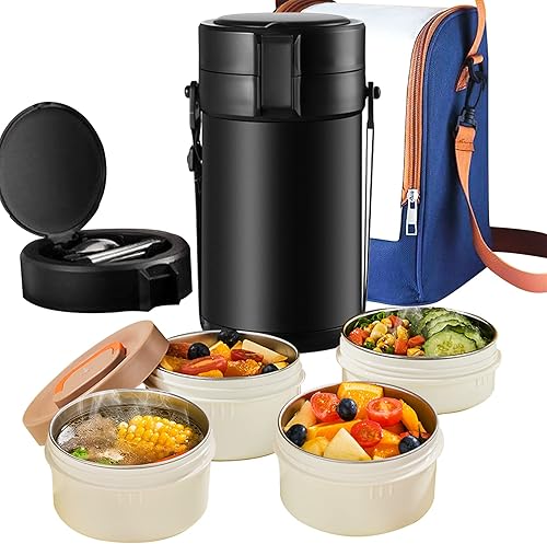 Tikxlafe Lonchera de boca ancha de 82 onzas 3 niveles de acero inoxidable a prueba de fugas apilable al vacío contenedor de sopa para alimentos