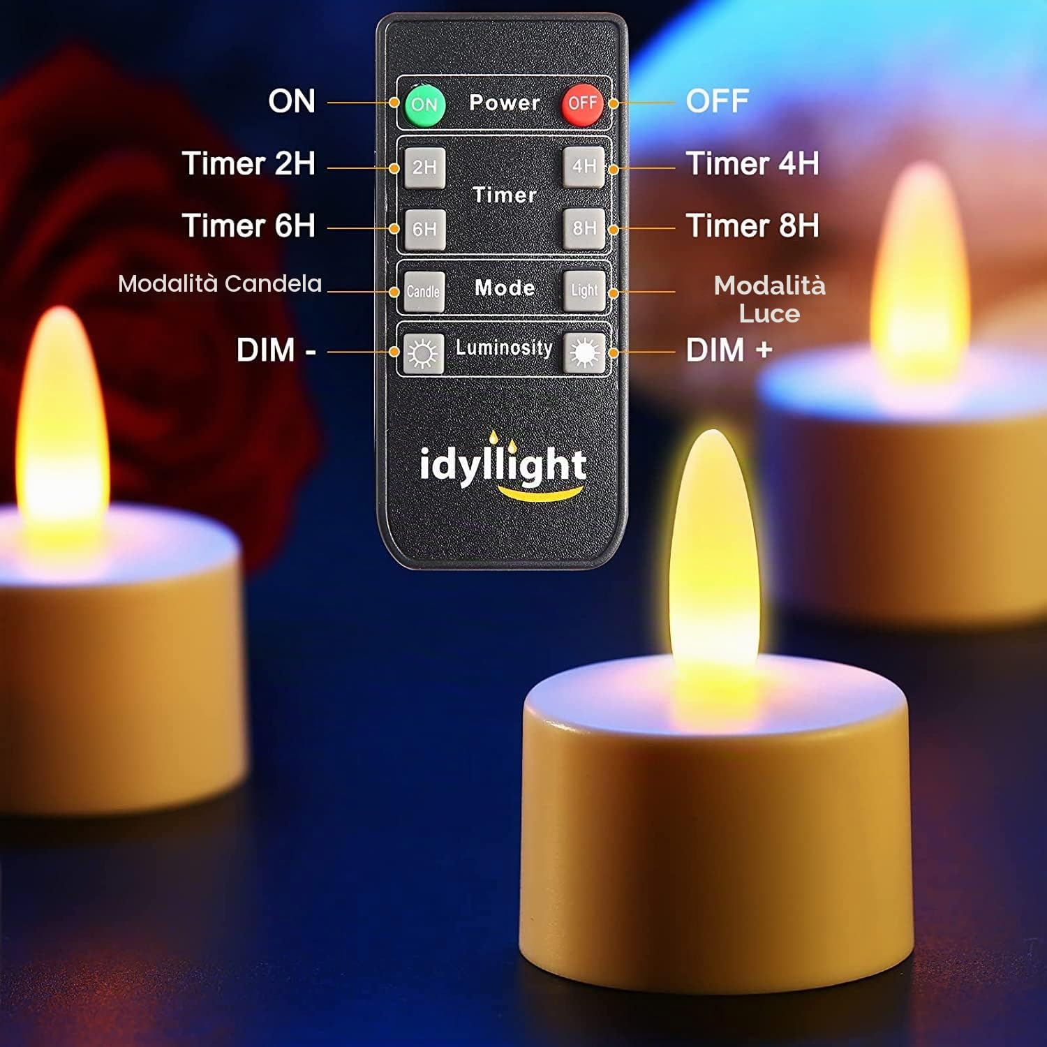 idyl light 12 Candele LED, Flickering flameless Candele a LED, Candela Ricaricabile delle luci del tè con Telecomando Funzione Timer