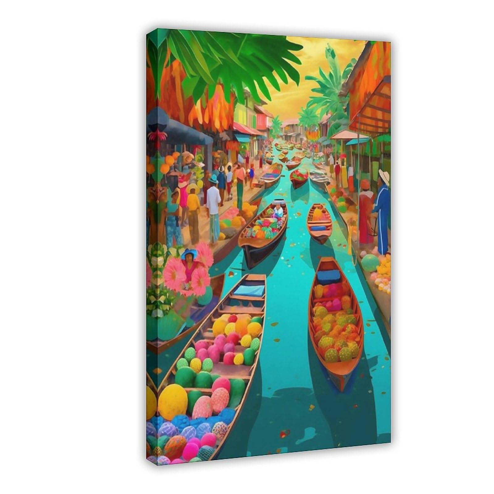 Bncedjk Floating Markets Thailand, Bangkok Travel Canvas Poster Bedroom Decor Landscape Decor Gift 16X24inch(40X60cm)