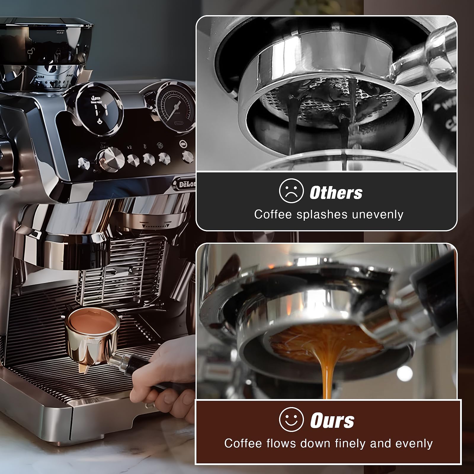 Portafiltro Senza Fondo Per Macchina Caffè Delonghi EC680 EC685 - 51mm Con Manico In Legno - Foto 13