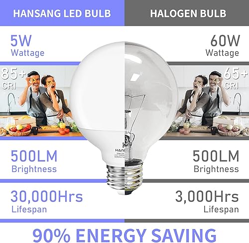 Miniatura 7 de hansang Paquete de 8 bombillas de baño, bombillas LED de luz diurna de 5000 K, base E26 equivalente a 40 W, bombilla G25 para espejo de maquillaje