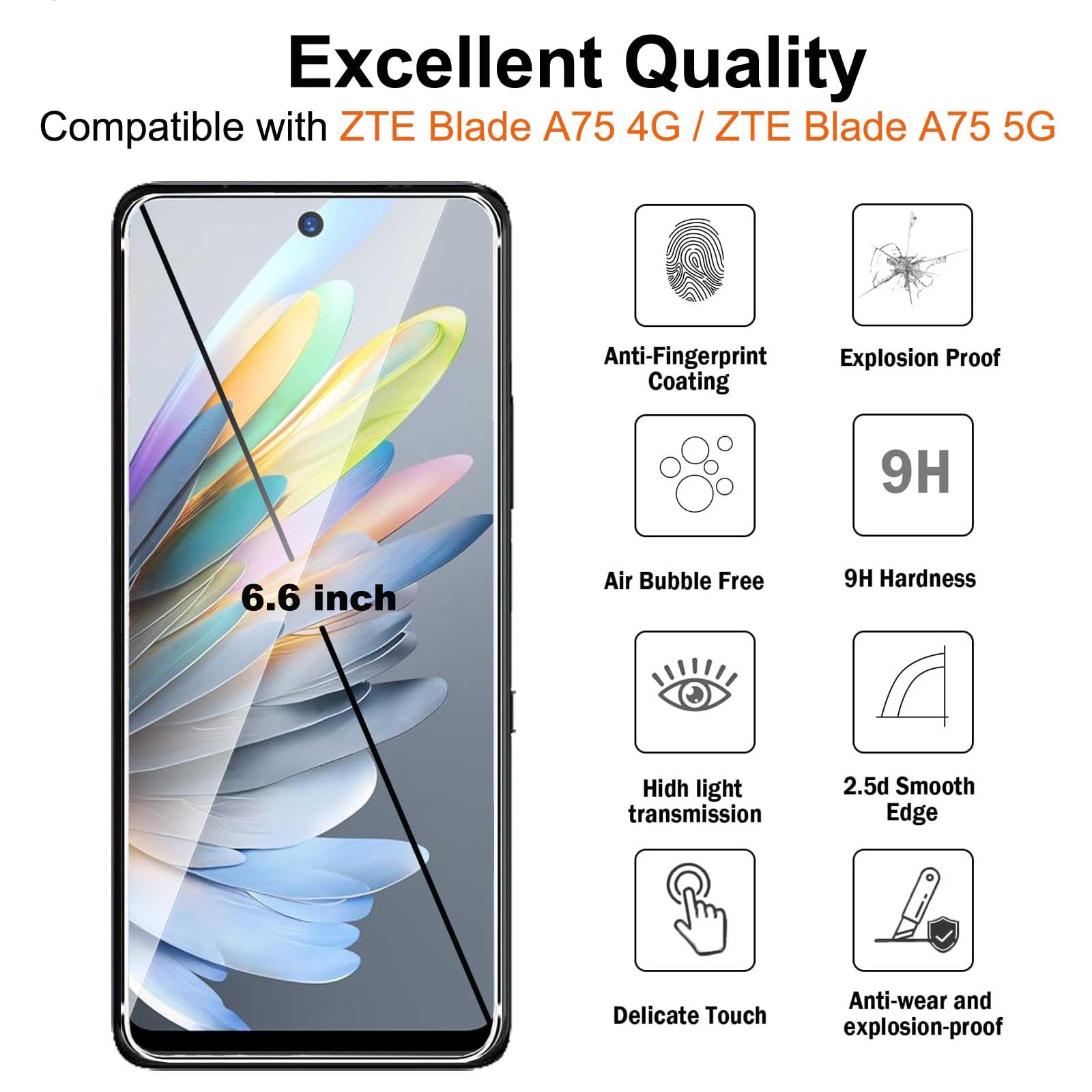 Vetro temperato anti-spia per ZTE Blade A75 5G Protezione schermo