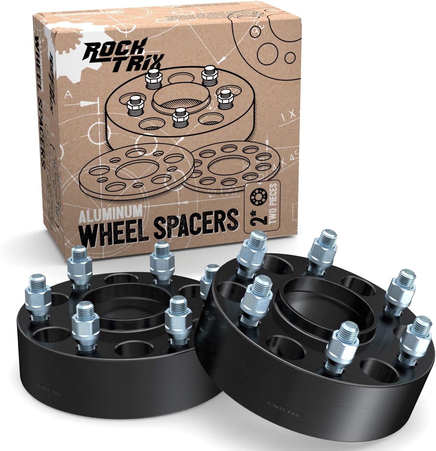 RockTrix 2in Hubcentric Wheel Spacers (6x5.5 to 6x5.5, 78.3mm Bore, 14x1.5 Studs) Compatible with Cadillac Escalade, Chevy Avalanche Silverado Suburban Tahoe, GMC Savana Yukon - 6x139.7 Black 2pcs