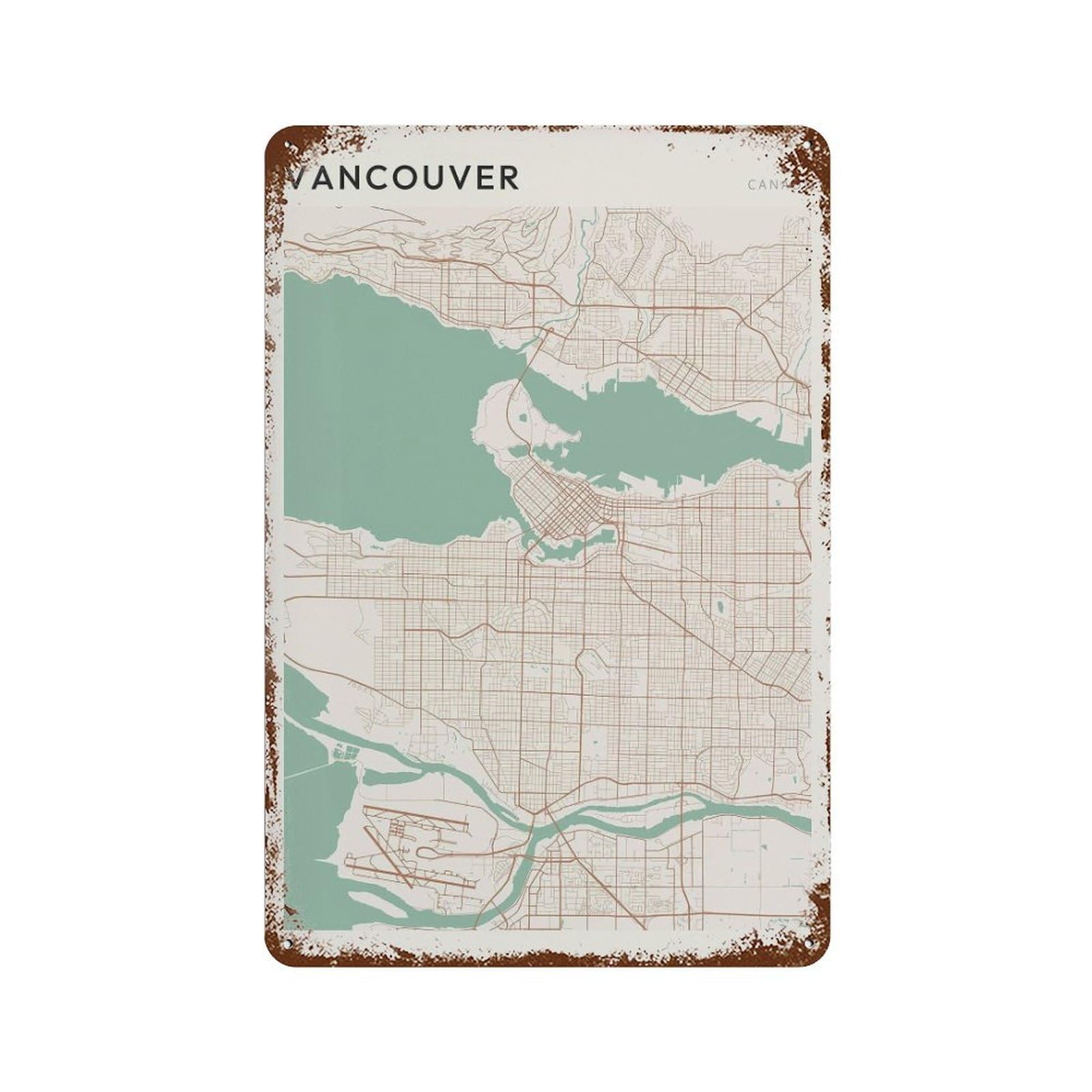 xiaoxiaoshen Vancouver Map Canada British Columbia Wall Decor Art Metal Tin Poster Modern Home Decor Art Home Bar Shop Decorations Vintage Sign 30x20cm
