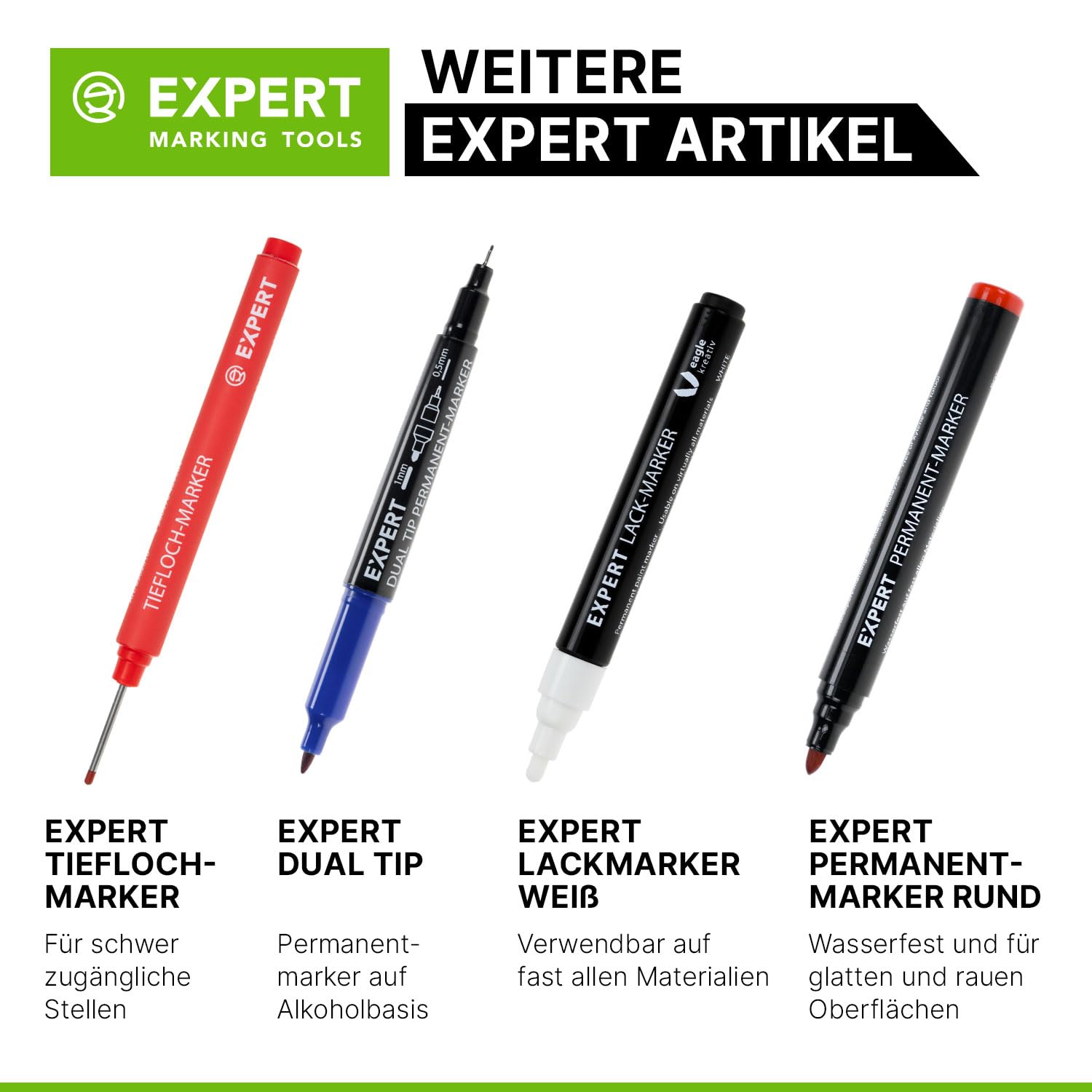 EXPERT DRY Zimmermannsbleistift inkl. 11 Minen | Mit integriertem Spitzer | Nachfüllbarer Tieflochmarker mit Graphit-Minen-Set | Handwerker Bleistift für Holz, Glas oder Metall | Bleistift Baustelle