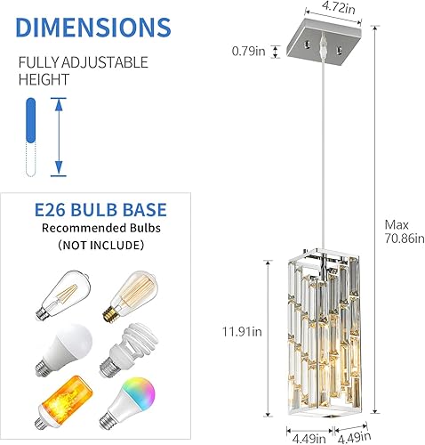 Miniatura 10 de Lámpara colgante negra moderna, mini candelabros de cristal, lámpara colgante ajustable para cocina, isla, comedor, dormitorio (paquete de 1)