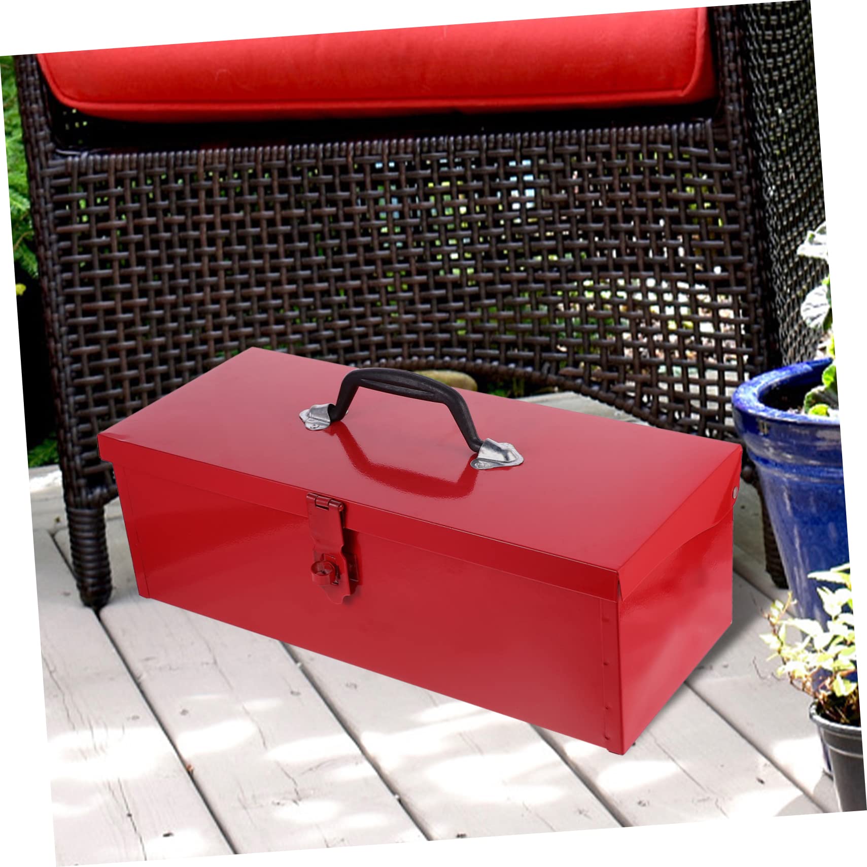Uonlytech Boîte À Outils Métallique Rouge Portable 15.35In Rangement Étanche avec Grande Capacité Et Résistance Aux Chocs pour Bricolage Atelier