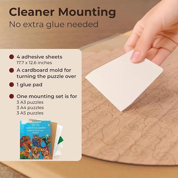 CRAFTHUB Puzzle Saver, Wooden Jigsaw Puzzles Mounting Kit for Wall Art, Includes Adhesive Sheets to Stick Together Puzzle Pieces, Table Sticker Set, and Cardboard Flipper