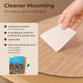 CRAFTHUB Puzzle Saver, Wooden Jigsaw Puzzles Mounting Kit for Wall Art, Includes Adhesive Sheets to Stick Together Puzzle Pieces, Table Sticker Set, and Cardboard Flipper