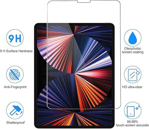 Miniatura 2 de SIBEITU Paquete de 2 protectores de pantalla para iPad Pro de 12.9 pulgadas, película de vidrio templado transparente HD de dureza 9H compatible con