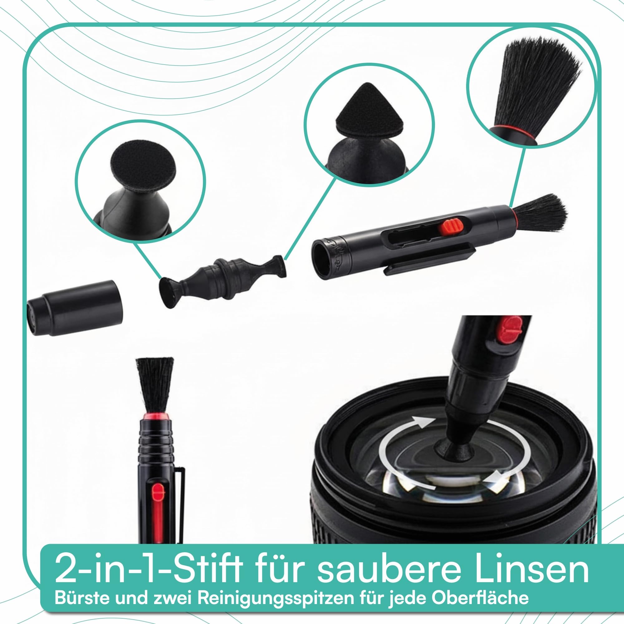 pixly Set di pulizia per fotocamera, 16 pezzi, professionale DSLR con soffietto, penna 2 in 1, pennello per la pulizia, guanti e panni in microfibra, per fotocamera, obiettivo e sensore