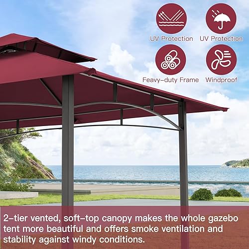 Vista 12 de AECOJOY Toldo de 8 x 5 pies, toldo para parrilla al aire libre, toldo para parrilla al aire libre, refugio de 2 niveles para patio, patio trasero