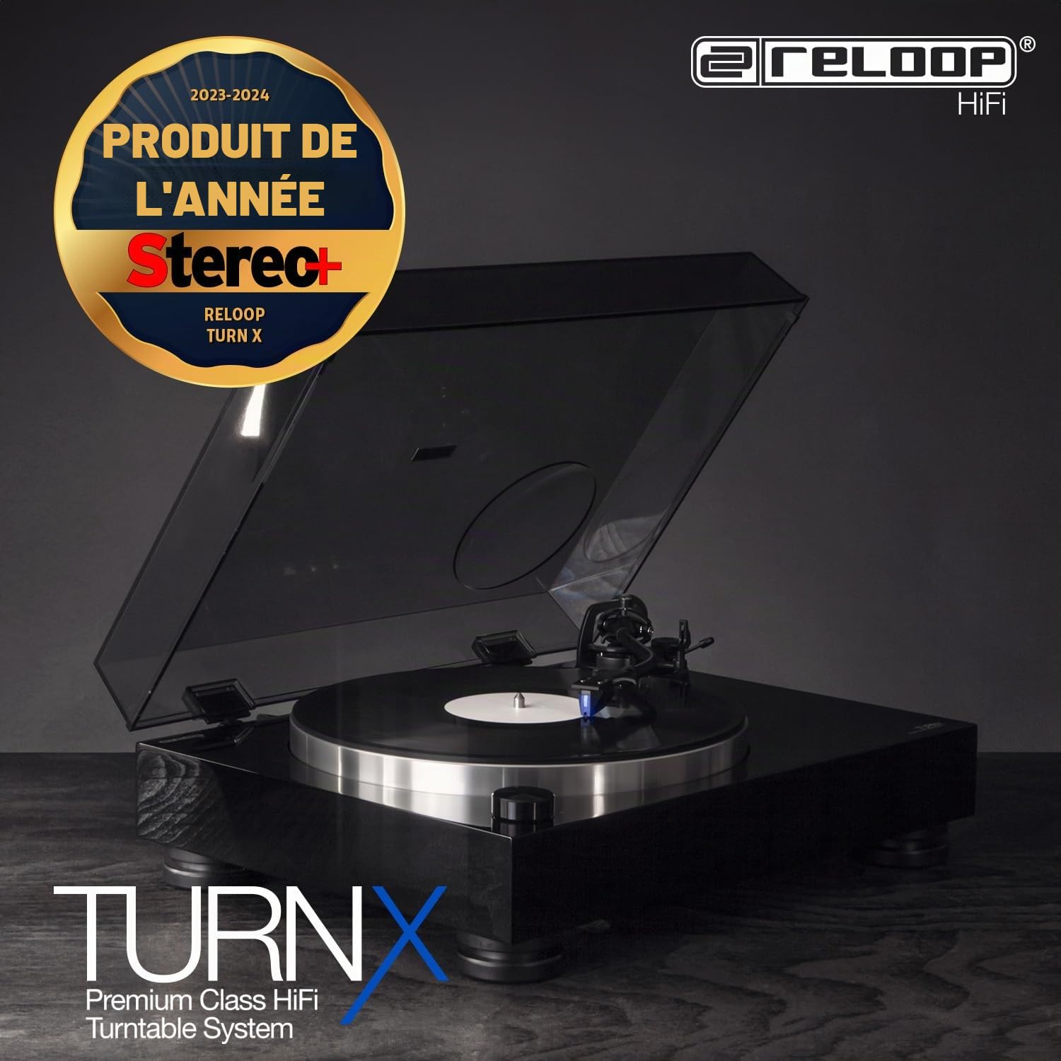 Reloop Turn X - Platine Vinyle Hi-FI Haut de Gamme avec Cellule Ortofon 2M Blue, entraînement Direct Super High Torque, contrôle précis de la Rotation, 3 Vitesses