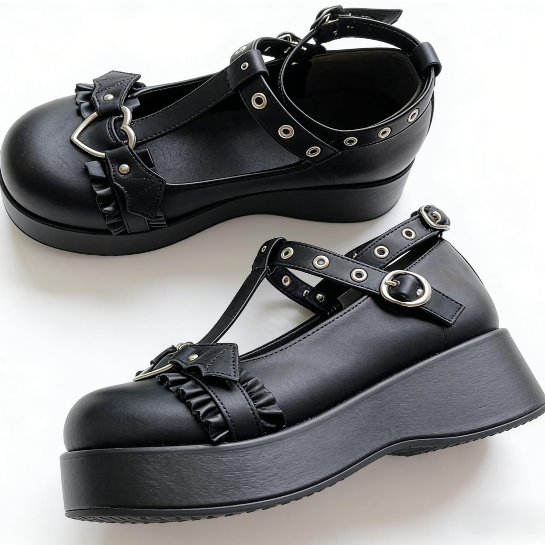 CELNEPHO Mary Jane Shoes Women Cute Ankle Strap Platform Wedge High Heel Pumps Gothic Party Dress Shoes for Women: 5 Black