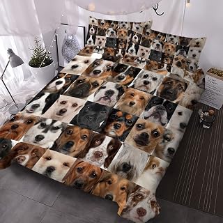 BlessLiving Kids' Duvet Cover Sets Duvet Covers Collage of Dog Heads Pattern Bed Sets 3 Pieces 1 Duvet Cover and 2 Pillow Cases Cute Puppy Dogs Bedding for Kids (Double)