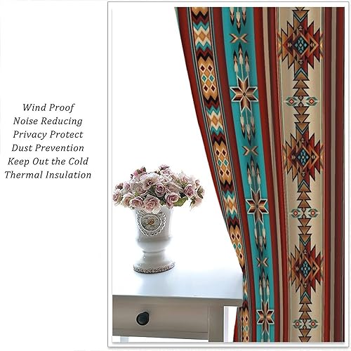 Miniatura 5 de Cortinas aztecas, patrón étnico tribal nativo del suroeste, granja, bohemio, geométrico, para sala de estar, juego de 2 paneles, decoración de 52 x