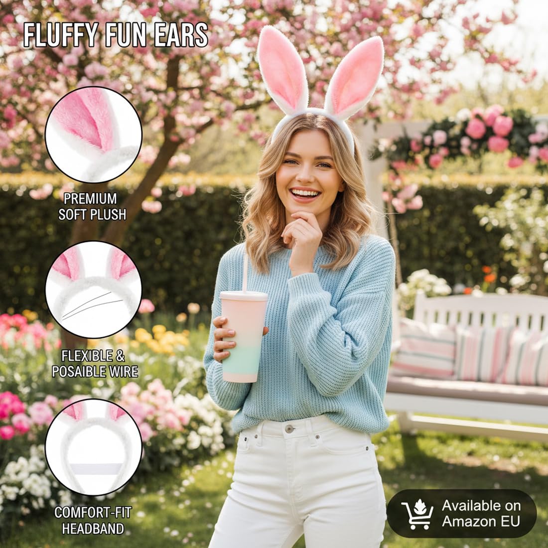 Serre-tête Lapin, Accessoire de Pâques, Déguisement de Carnaval pour Femmes et Enfants, Idéal pour Fêtes, Célébrations de Pâques, Spectacles et Photos de Famille Festives