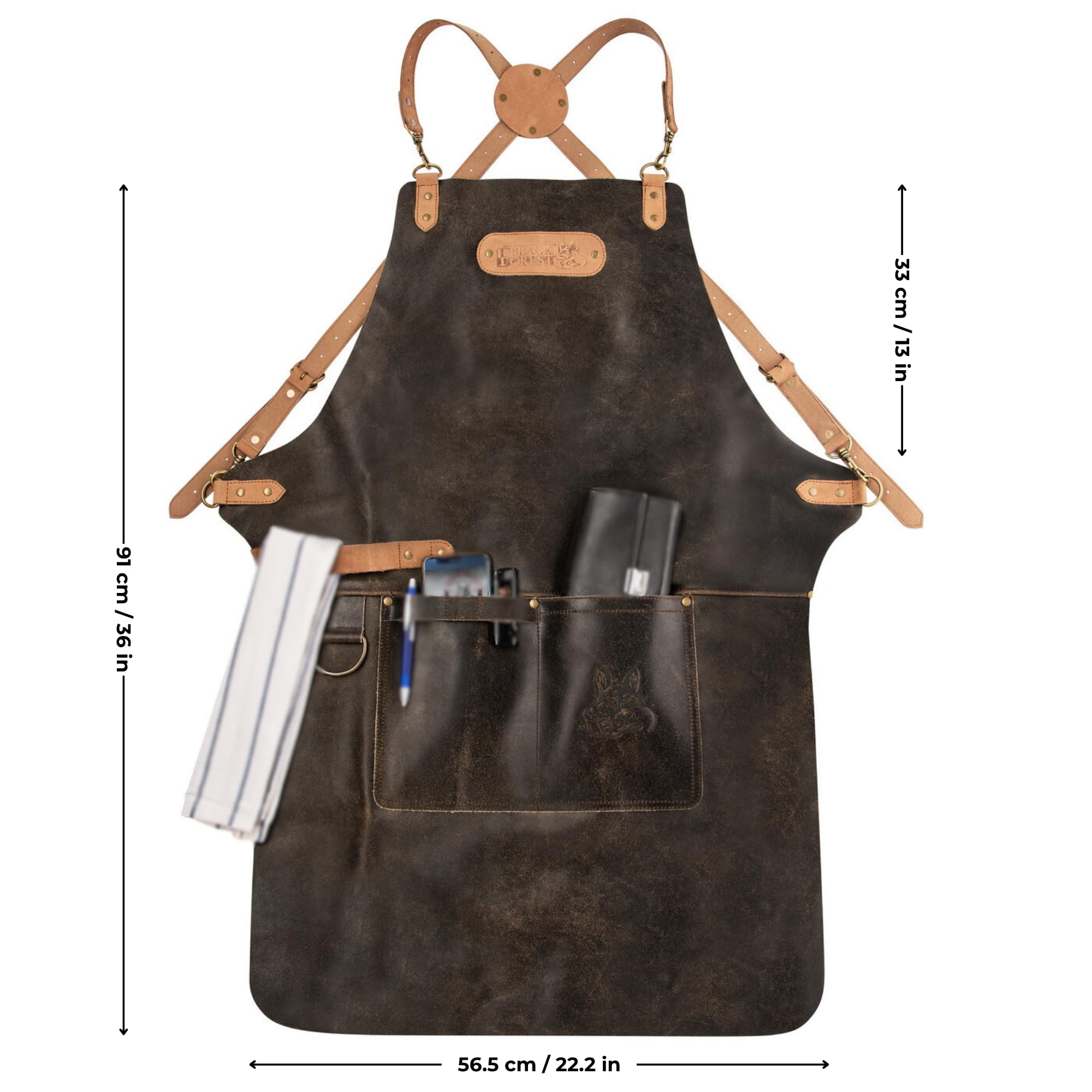 Delantal de piel de búfalo para barbacoa, Negro Lavado, Talla única