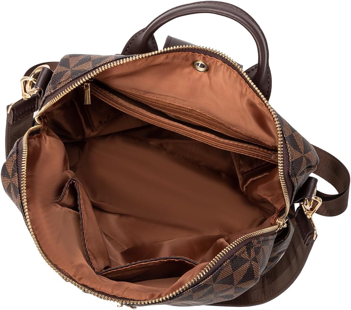 Fashion Backpack Purse for Women Designer Convertible Travel Backpack PVC Shoulder Bag with Wallet (Checkered Brown-1) - Image 7