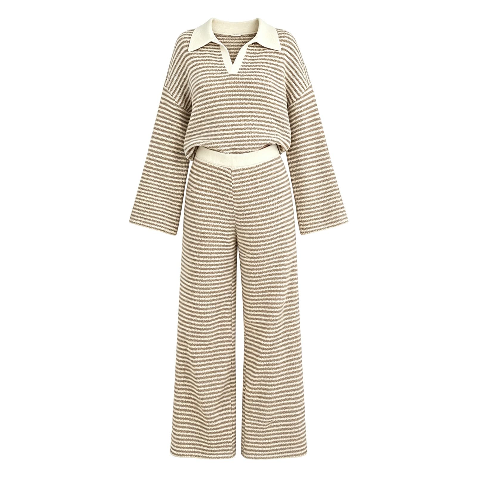 Tuta Maglia Donna Completa Invernale Set In Maglia Sportiva Righe