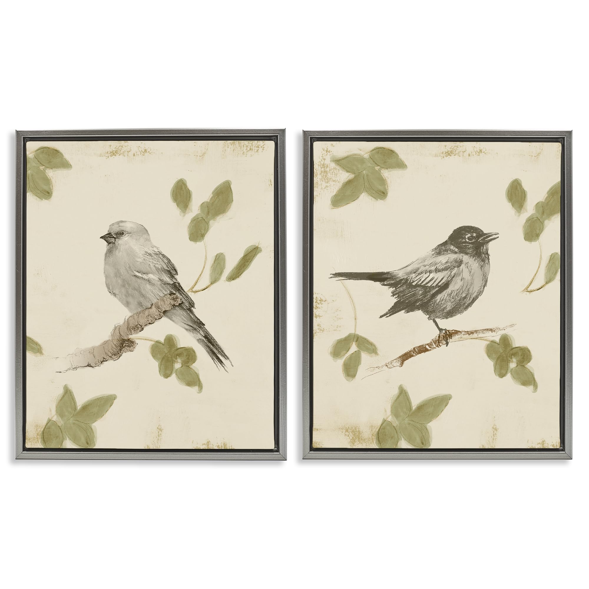 Stupell Industries Vintage Country Bird Scene Neutral Bird Scene, 16 X 20 Inch Canvas In Floater Frame Set