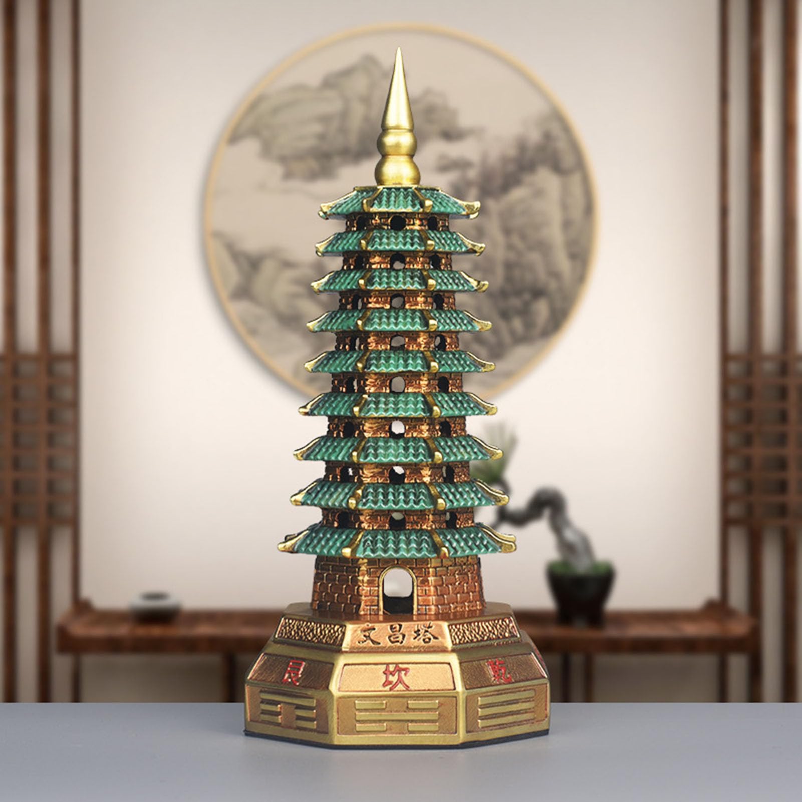 Statua wieży Wenchang, mosiężna 8-poziomowa pagoda | Prezent na sukces akademicki, figurka firmy zajmującej się ochroną, dekoracja biura domowego świątyni buddyzmu