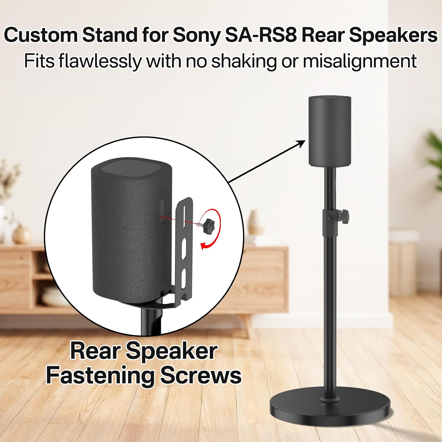 Speaker Stands Pair for Sony SA-RS8 Wireless Rear Speaker Stand, Height Adjustable from 33.4" to 40.5", Heavy-Duty Surround Speaker Stand for Sony SA-RS8 Stand with Cable Management